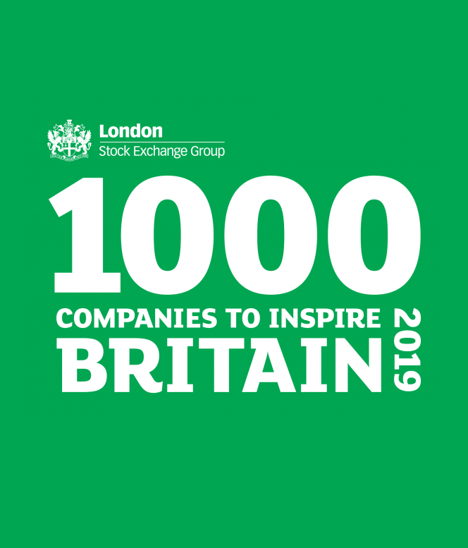 The logo of the London Stock Exchange Group's '1,000 companies to inspire Britain' award for the year if 2019.
